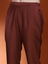 Brown Sequin A-Line Kurta Pant With Dupatta - Elganza