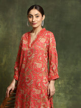 Red Floral Printed Pakistani Kurta With Palazzo - Elganza