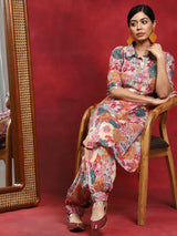 Multicolor Floral Printed Pakistani Kurta With Salwar - Elganza