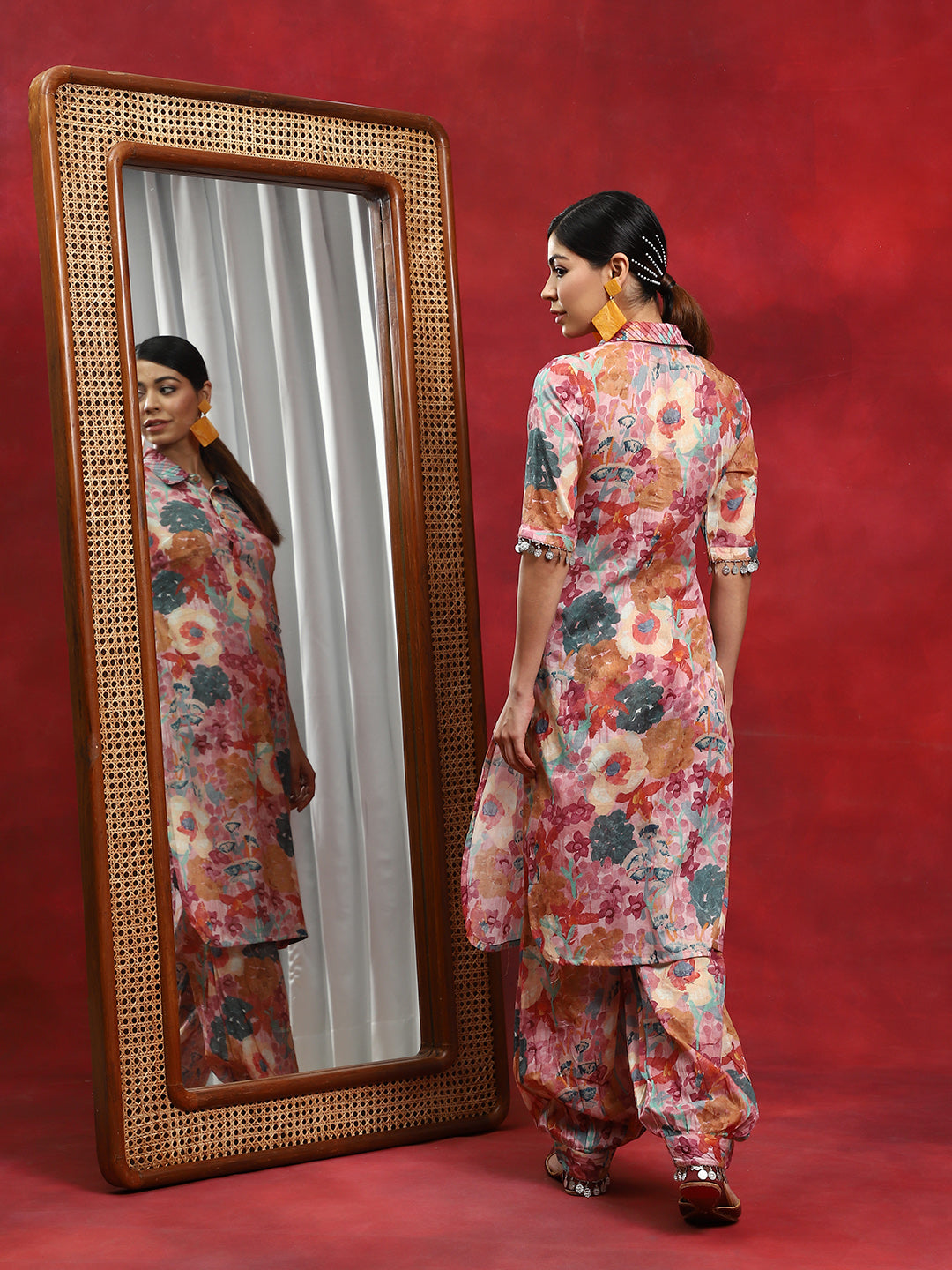Multicolor Floral Printed Pakistani Kurta With Salwar - Elganza