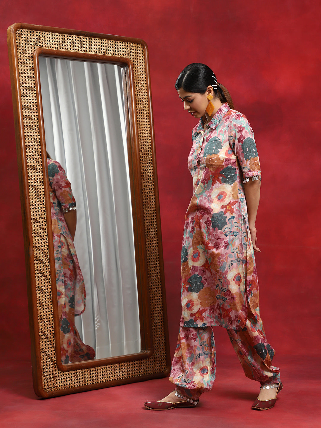 Multicolor Floral Printed Pakistani Kurta With Salwar - Elganza