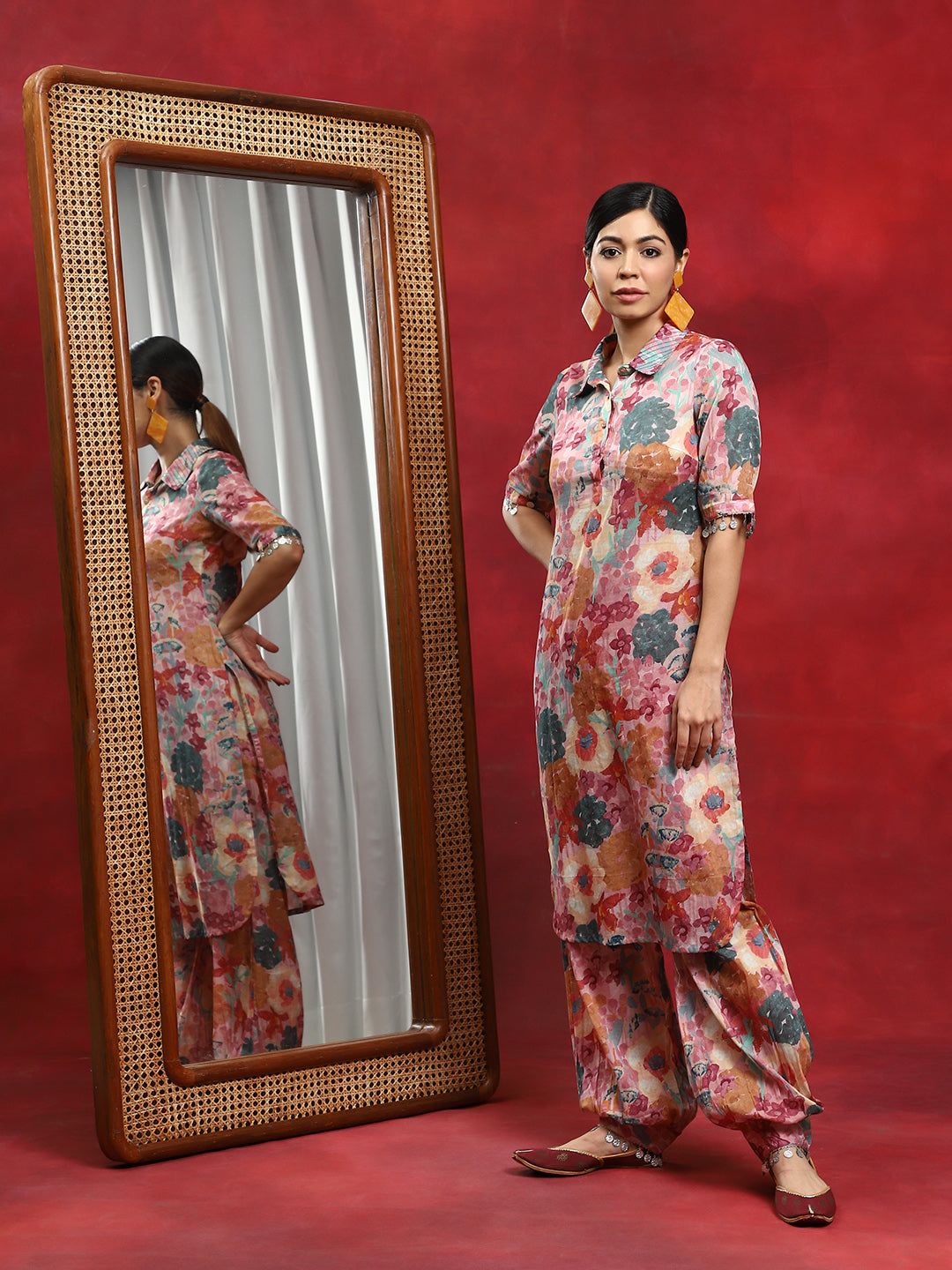 Multicolor Floral Printed Pakistani Kurta With Salwar - Elganza