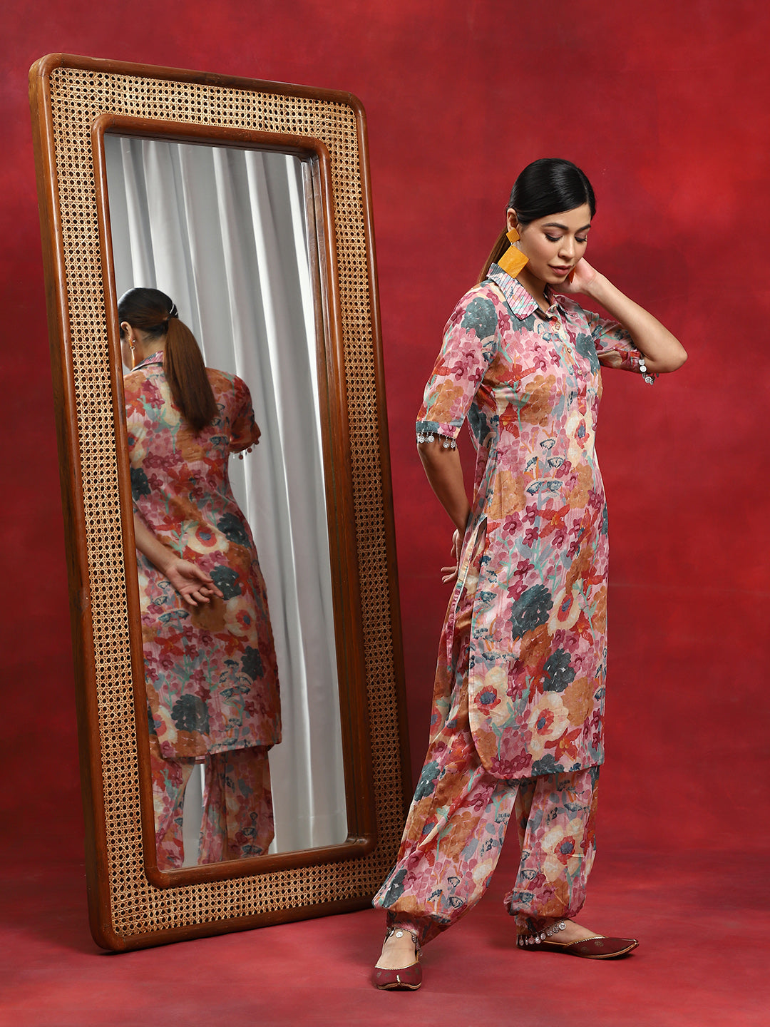 Multicolor Floral Printed Pakistani Kurta With Salwar - Elganza
