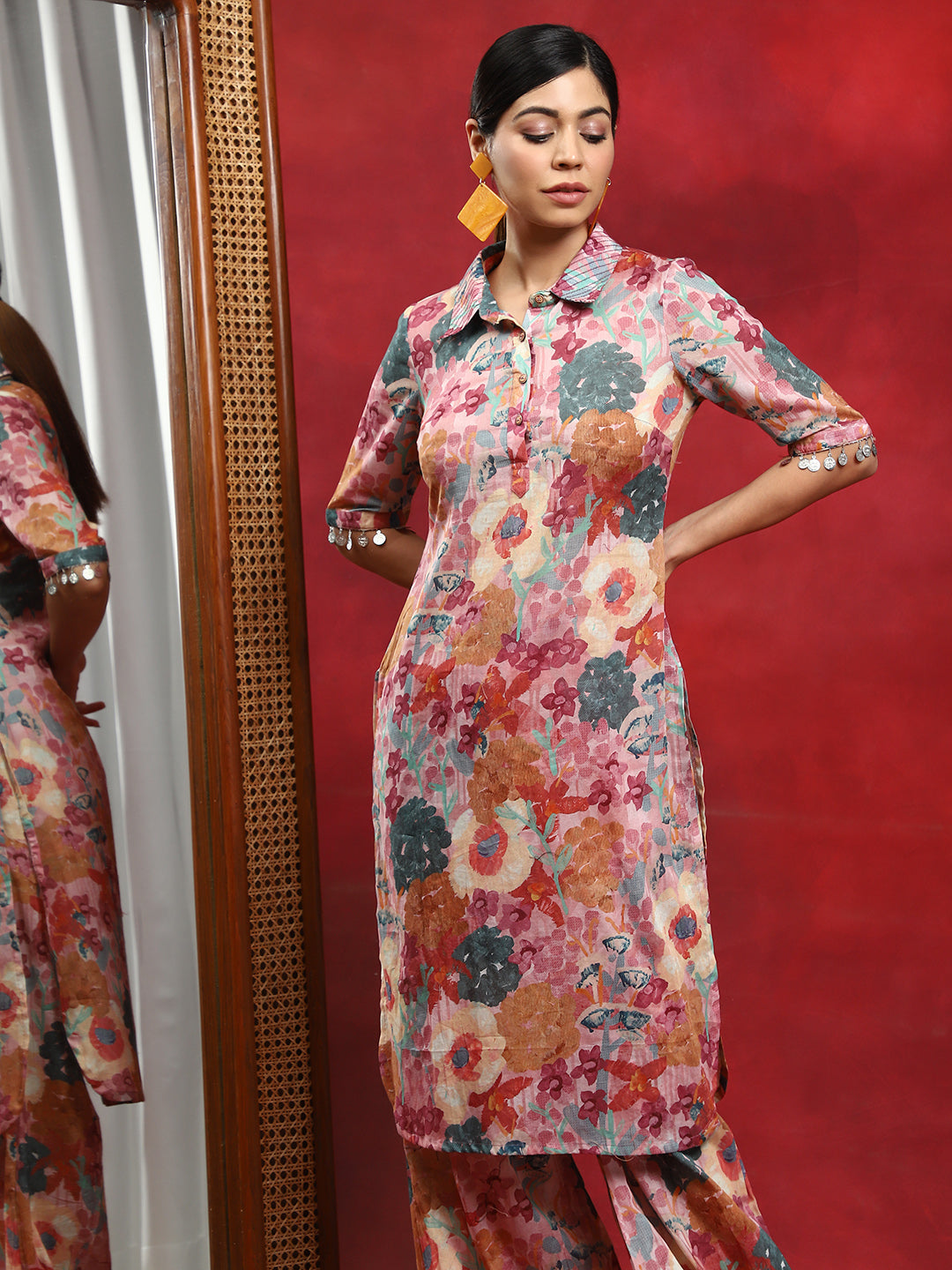 Multicolor Floral Printed Pakistani Kurta With Salwar - Elganza