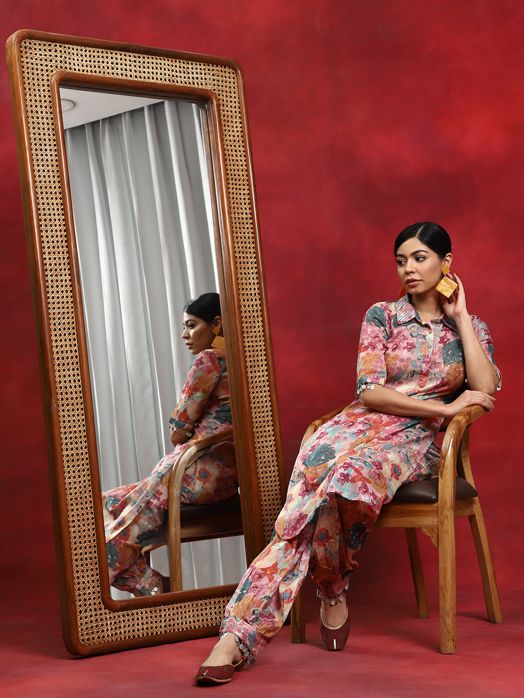 Multicolor Floral Printed Pakistani Kurta With Salwar - Elganza