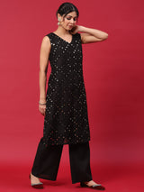 Black Embroidered Kurta Palazzo With Dupatta - Elganza
