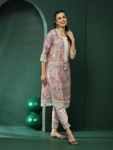 Cream Schiffli Pakistani Kurta Pant With Dupatta - Elganza