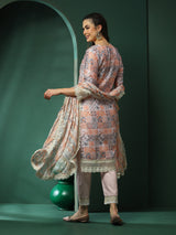 Cream Schiffli Pakistani Kurta Pant With Dupatta - Elganza