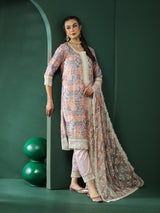 Cream Schiffli Pakistani Kurta Pant With Dupatta - Elganza