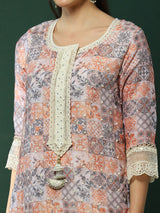 Cream Schiffli Pakistani Kurta Pant With Dupatta - Elganza