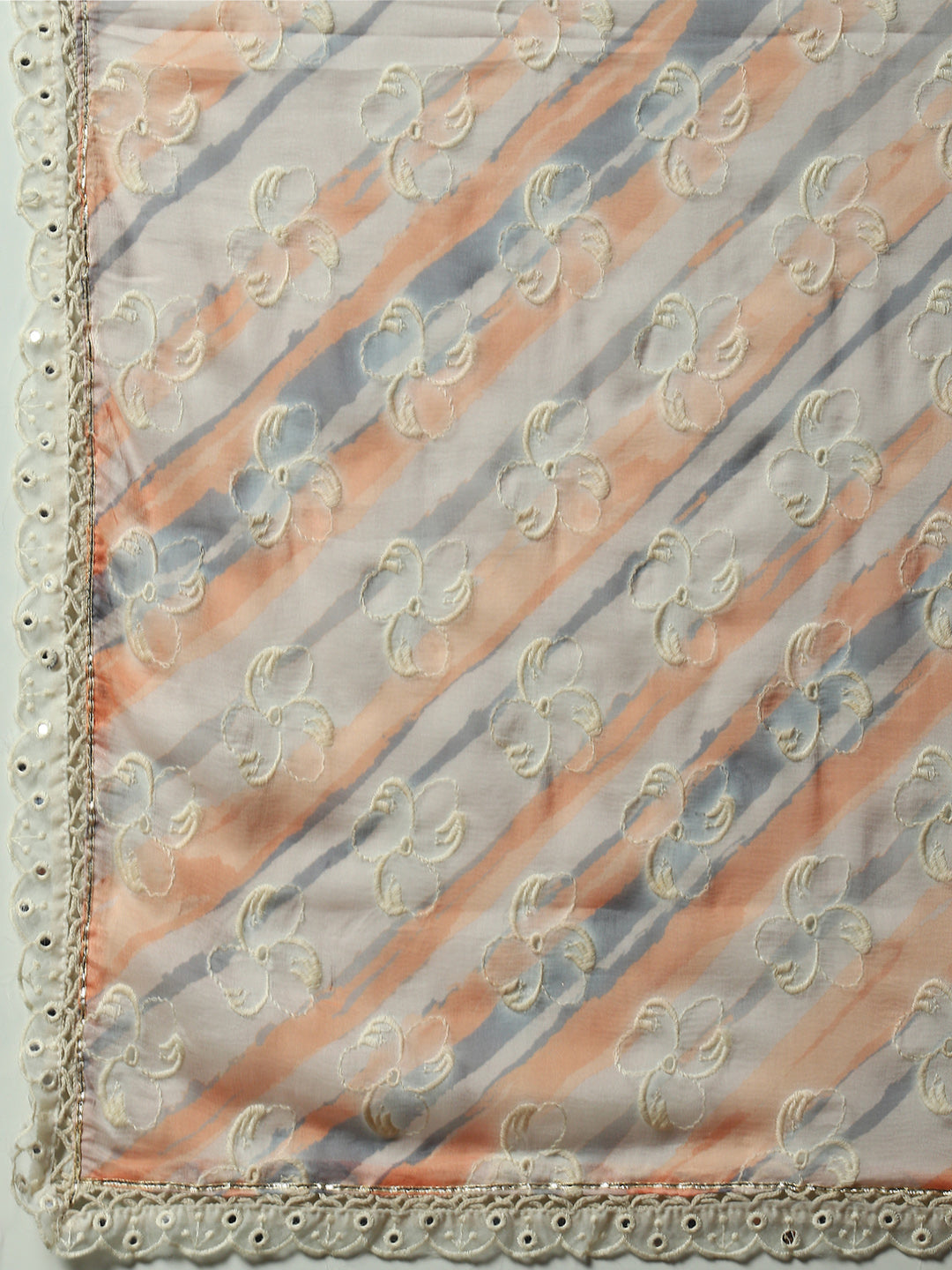 Cream Schiffli Pakistani Kurta Pant With Dupatta - Elganza
