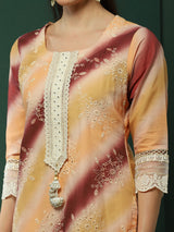 Cream Schiffli Work Pakistani Kurta Pant With Dupatta - Elganza