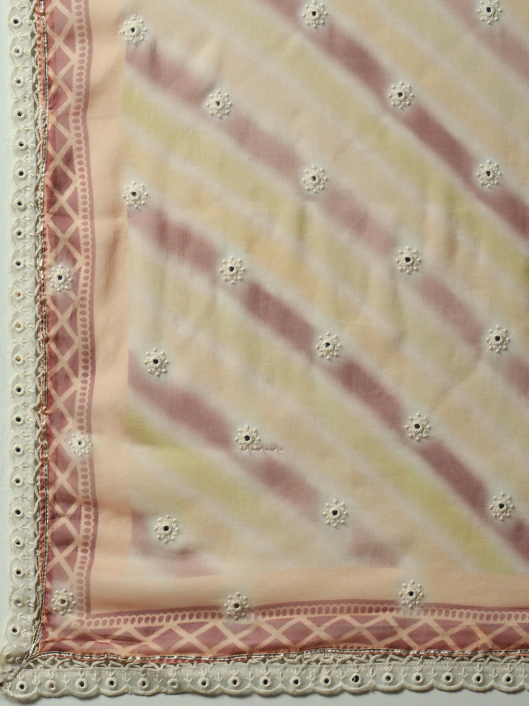 Cream Schiffli Work Pakistani Kurta Pant With Dupatta - Elganza