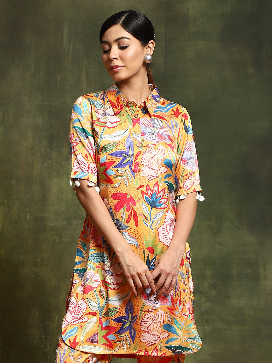 Mustard Floral Printed Kurta With Palazzo - Elganza