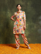 Mustard Floral Printed Kurta With Palazzo - Elganza