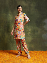 Mustard Floral Printed Kurta With Palazzo - Elganza