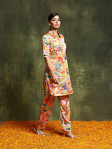 Mustard Floral Printed Kurta With Palazzo - Elganza