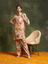 Mustard Floral Printed Kurta With Palazzo - Elganza