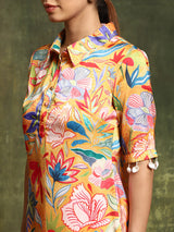 Mustard Floral Printed Kurta With Palazzo - Elganza