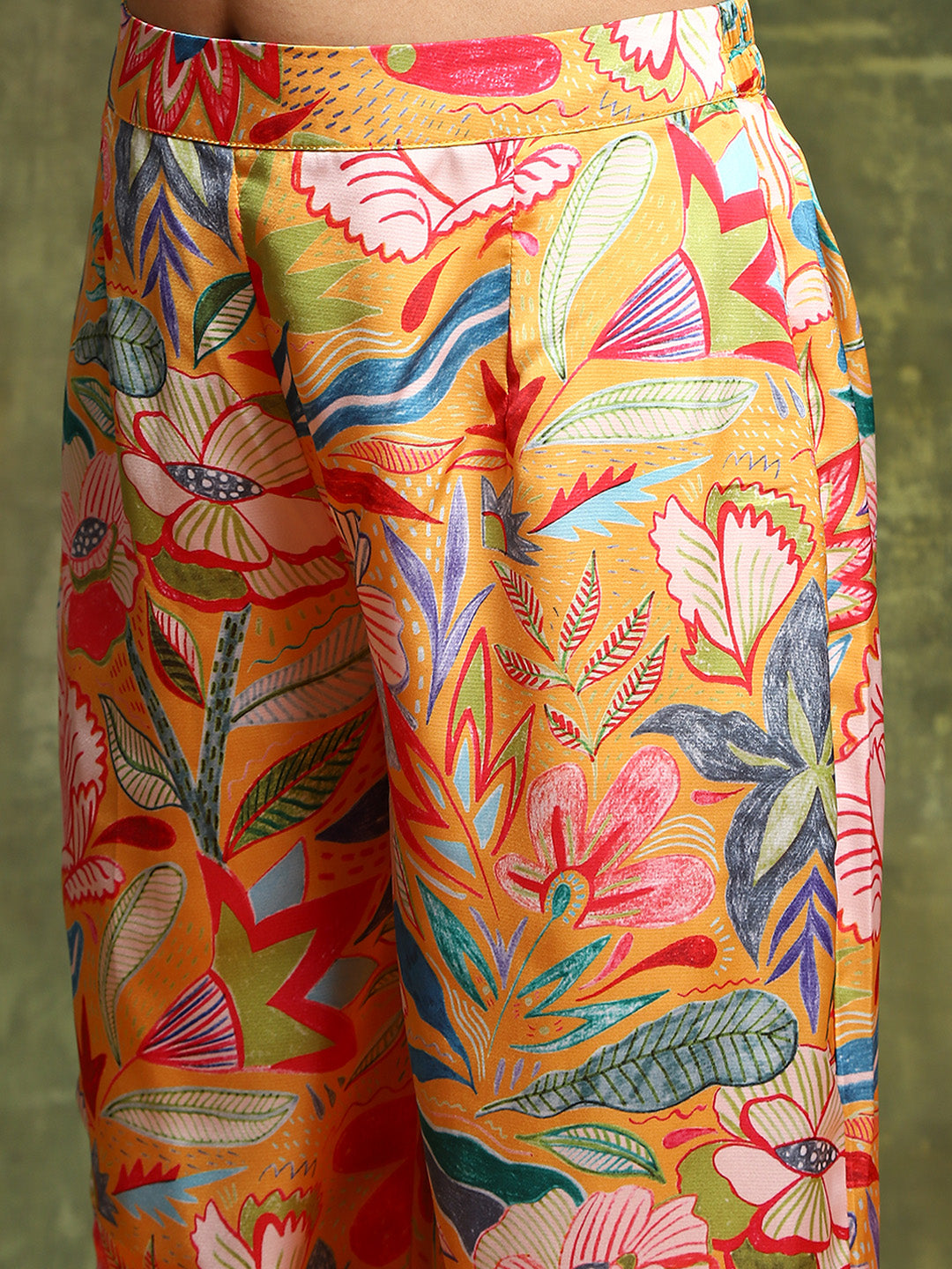 Mustard Floral Printed Kurta With Palazzo - Elganza
