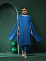 Blue Lurex Kurta Pant With Dupatta - Elganza