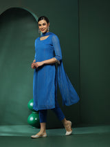 Blue Lurex Kurta Pant With Dupatta - Elganza