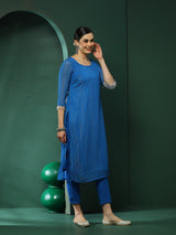 Blue Lurex Kurta Pant With Dupatta - Elganza