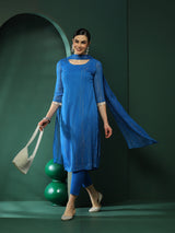 Blue Lurex Kurta Pant With Dupatta - Elganza