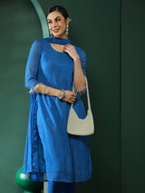 Blue Lurex Kurta Pant With Dupatta - Elganza