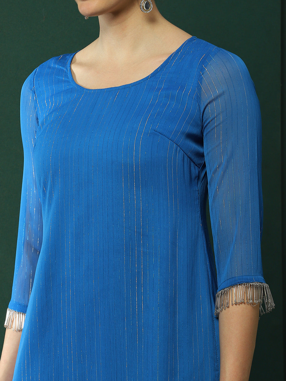 Blue Lurex Kurta Pant With Dupatta - Elganza