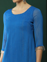 Blue Lurex Kurta Pant With Dupatta - Elganza