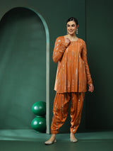 Orange Lurex Flared Co-Ords Set - Elganza