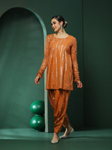Orange Lurex Flared Co-Ords Set - Elganza