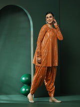 Orange Lurex Flared Co-Ords Set - Elganza