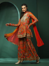 Multicolor Floral Print Kurta Sharara With Dupatta - Elganza