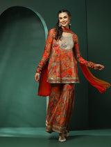 Multicolor Floral Print Kurta Sharara With Dupatta - Elganza