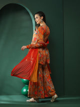 Multicolor Floral Print Kurta Sharara With Dupatta - Elganza