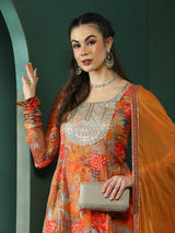 Multicolor Floral Print Kurta Sharara With Dupatta - Elganza