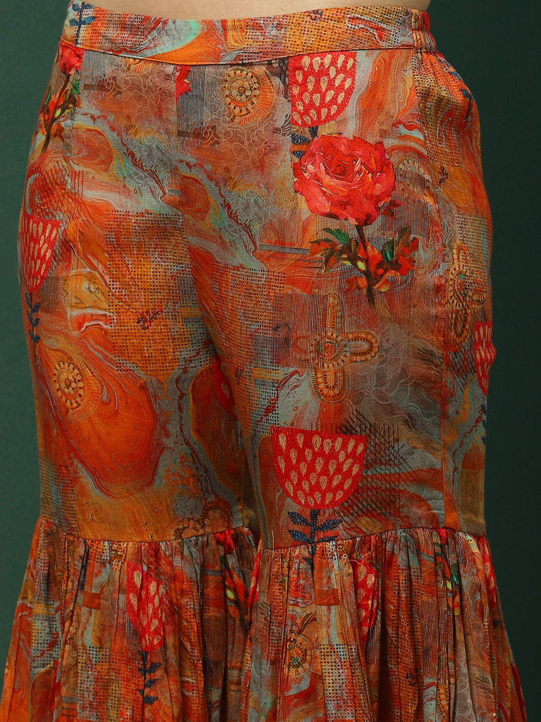 Multicolor Floral Print Kurta Sharara With Dupatta - Elganza