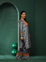 Blue Persian Motif Suit Set with Dupatta - Elganza