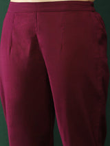 Burgundy Embroidered Anarkali Pant With Dupatta - Elganza