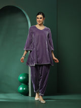 Lavender Lace detailed Flared Co-Ords Set - Elganza