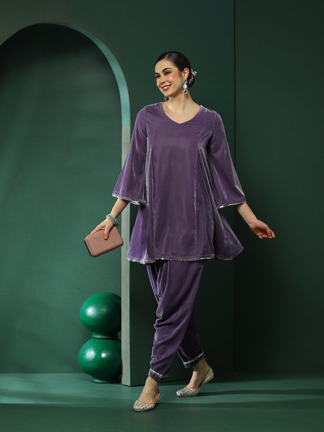 Lavender Lace detailed Flared Co-Ords Set - Elganza