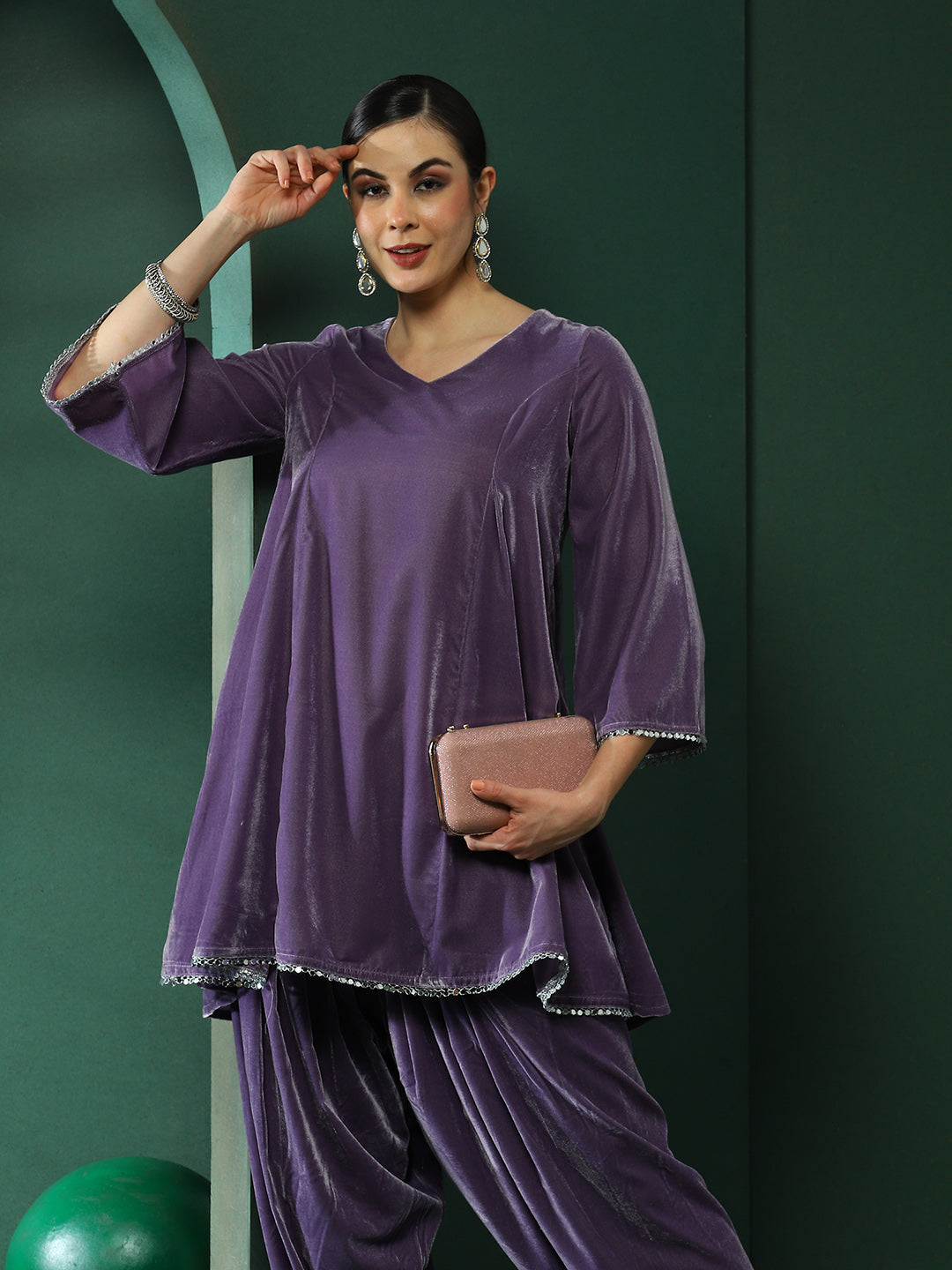 Lavender Lace detailed Flared Co-Ords Set - Elganza