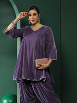 Lavender Lace detailed Flared Co-Ords Set - Elganza