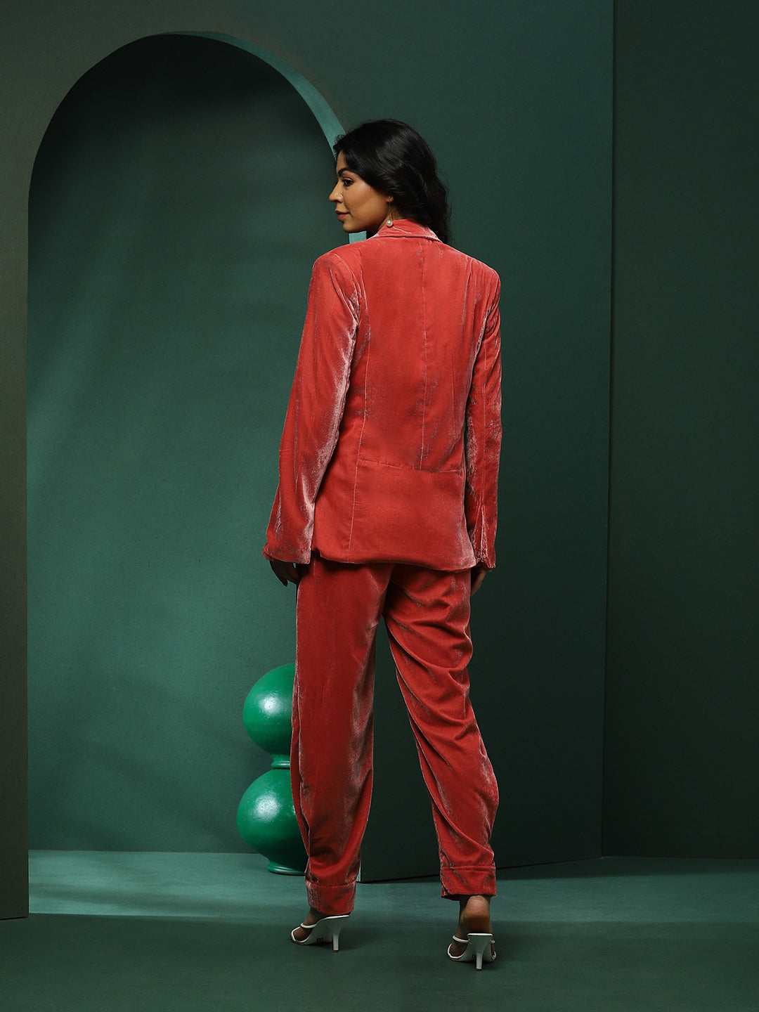 Peach Blazer With Pant - Elganza