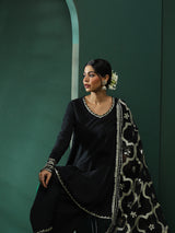 Black Pakistani Kurta Salwar With Embellished Dupatta - Elganza