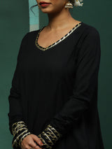 Black Pakistani Kurta Salwar With Embellished Dupatta - Elganza