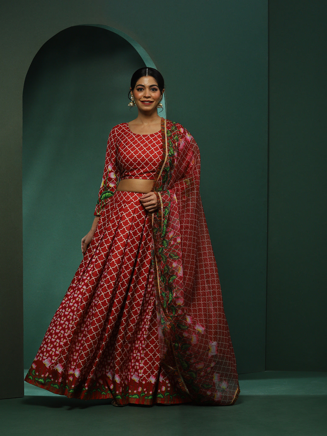 Maroon Pichwai Print Lehenga Choli With Dupatta - Elganza