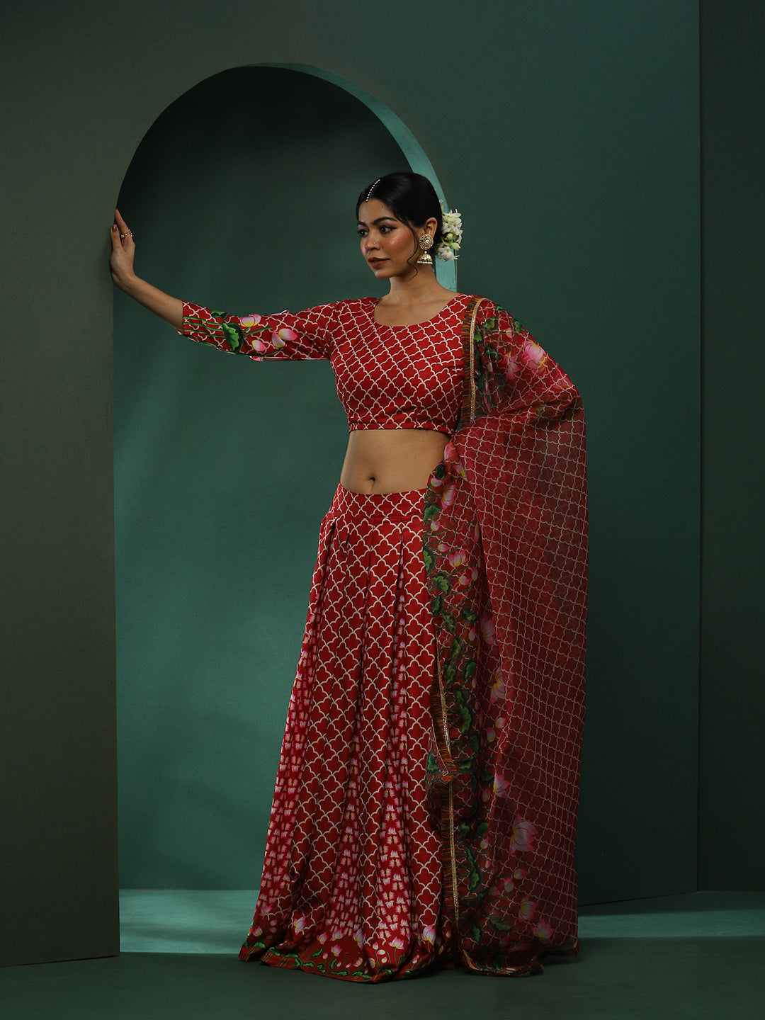 Maroon Pichwai Print Lehenga Choli With Dupatta - Elganza